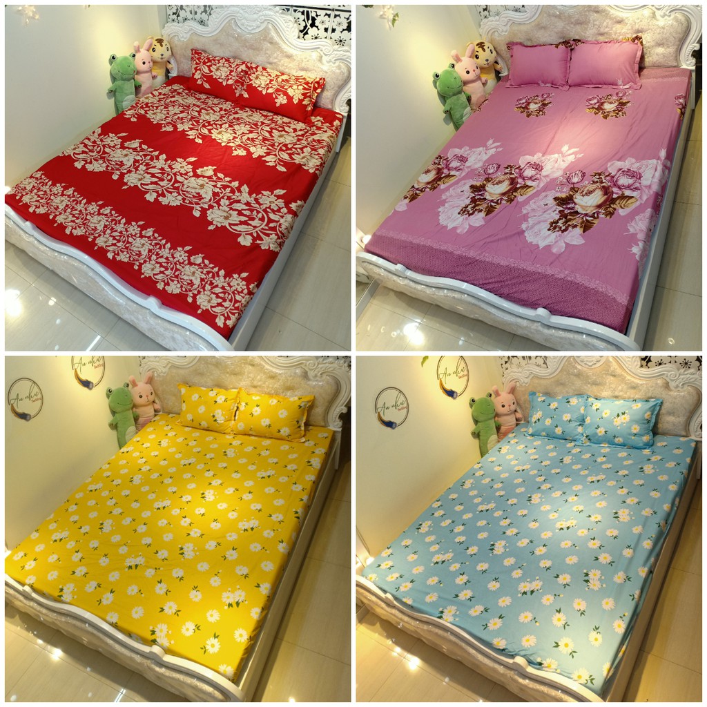 Bộ ga gối 💖m6/m8💖 ga trải giường + 2 vỏ gối nằm hoa lá An Như Bedding | BigBuy360 - bigbuy360.vn