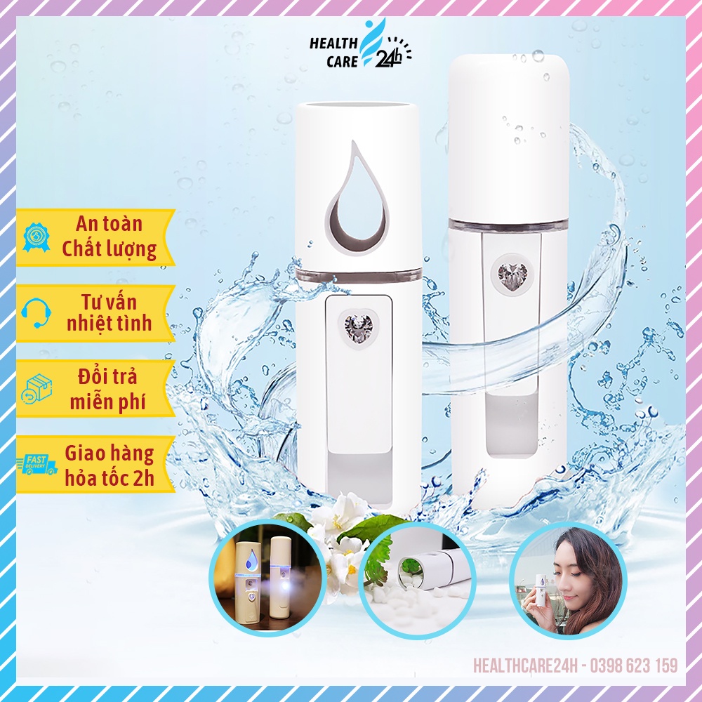 Máy phun sương cầm tay mini xịt khoáng Nano L2 cấp ẩm da mặt - Thiết kế mới có gương soi - Tặng kèm cáp sạc