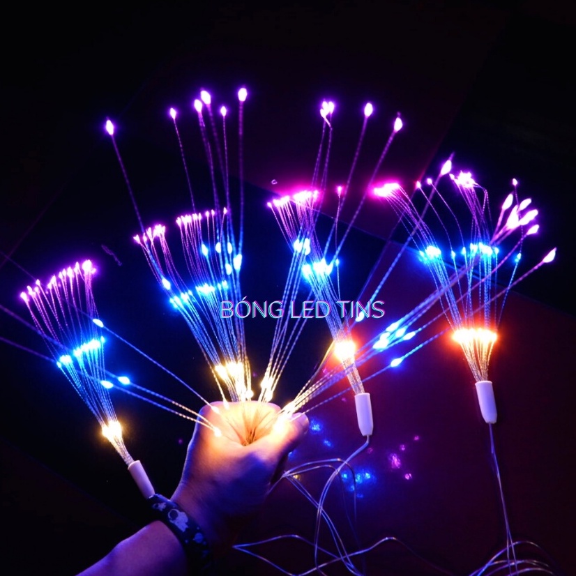 Dây đèn led pháo hoa 5 chùm 2 tầng 3 tầng nhiều màu chớp nháy cắm điện 220V chống nước trang trí têt
