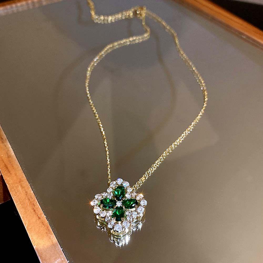 VANES1 Vòng Cổ Cỏ May Mắn Lấp Lánh Phong Cách Hàn Quốc Thanh Lịch Dành Cho Nữ