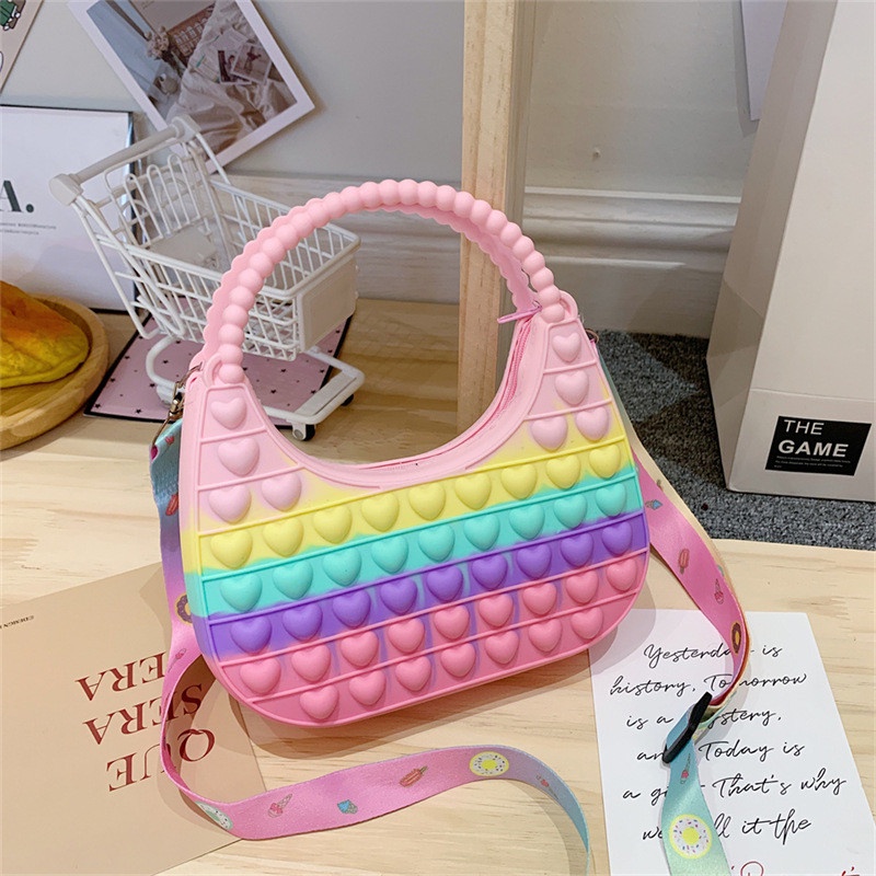 Túi xách trẻ em cho bé gái, túi đeo chéo cho bé pop it silicon, túi xách mini cho bé