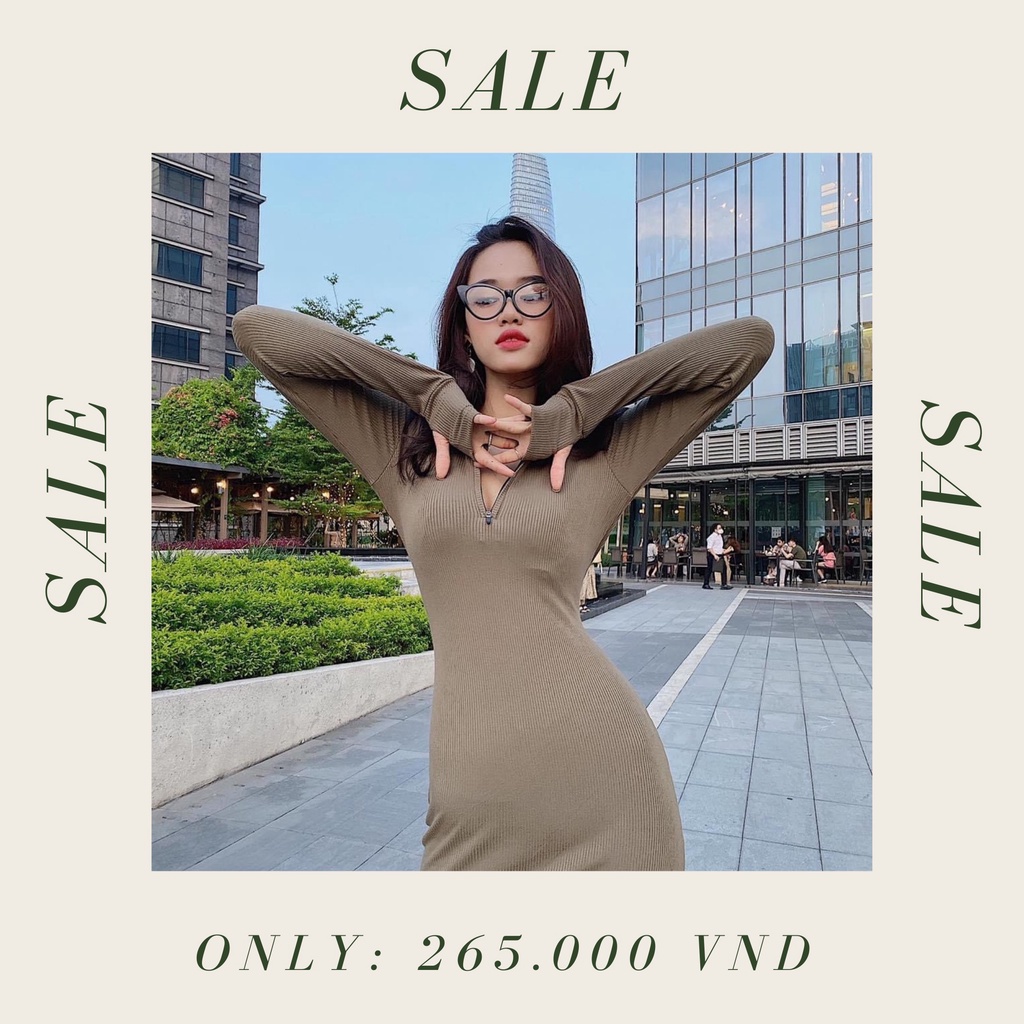 ĐẦM BODYCON KHÓA CỔ TAY DÀI
