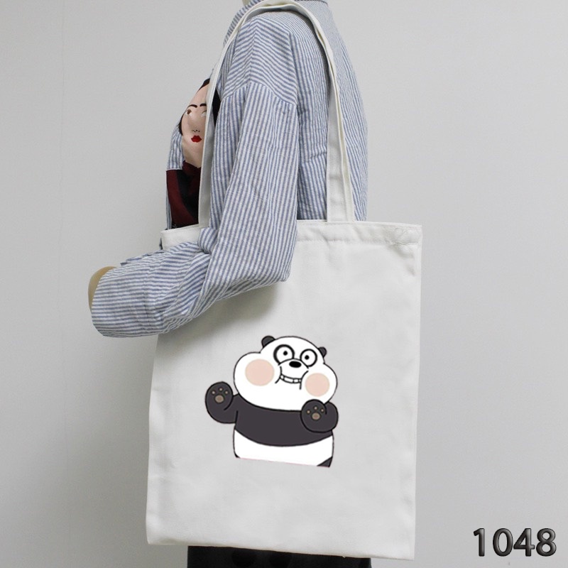 Túi Tote Túi Vải Canvas Kích Cỡ Lớn Đựng Vừa A4 1048 In Họa Tiết Panda Mập Phong Cách Hàn Quốc Siêu Dễ Thương