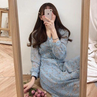 Váy hoa nhí mỏng cổ V 2 màu