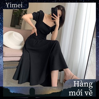 New summer temperament square neck Hepburn dress