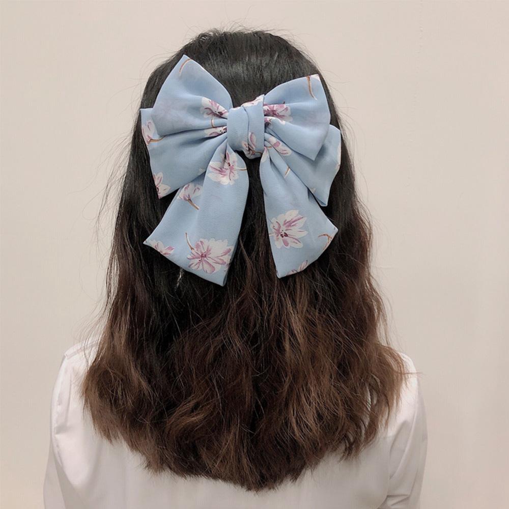 Kẹp Tóc Hình Nơ Bản Lớn In Họa Tiết Hoa Bằng Vải Chiffon Cho Nữ