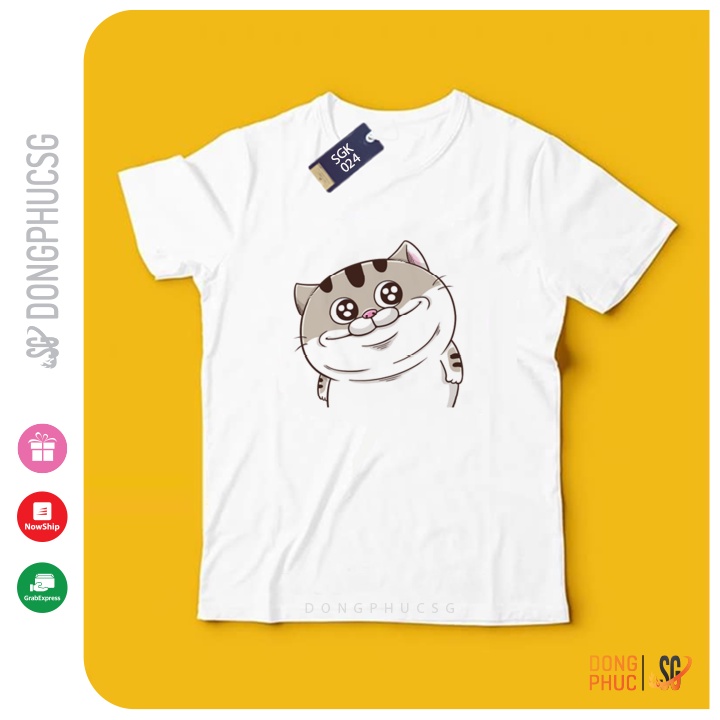 Áo thun mèo Ami bụng bự mẫu SGK024T phông unisex nam nữ thun cotton mềm mịn màu trắng | SG