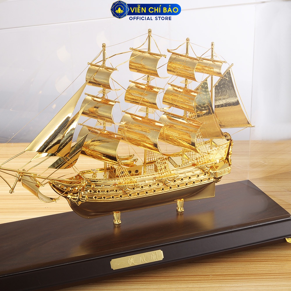 Mô Hình Thuyền Buồm Dát Vàng 24k vật phẩm trang trí nhà cửa quà tặng cao cấp thương hiệu Viễn Chí Bảo M600133