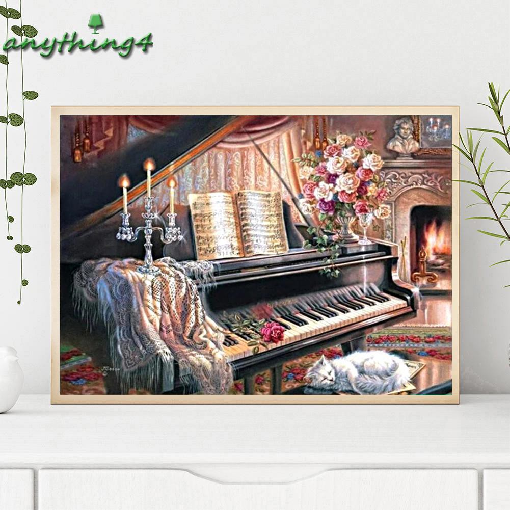 Bộ tranh đính đá 5D tự làm hình vẽ đàn piano trang trí độc đáo