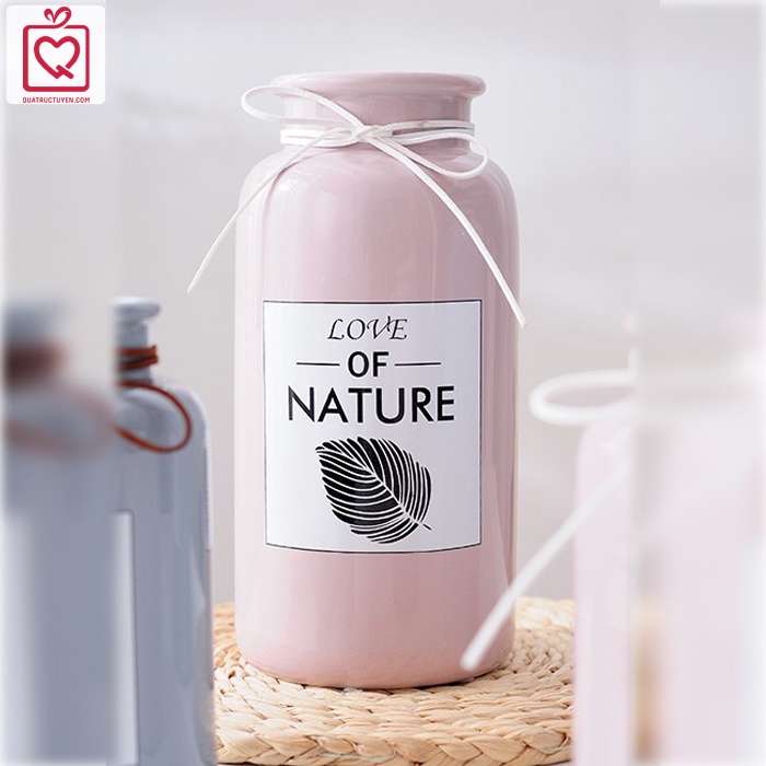 Lọ hoa dáng trụ Love Nature màu Pastel cổ thắt nơ, bình hoa trang trí Tết độc đáo