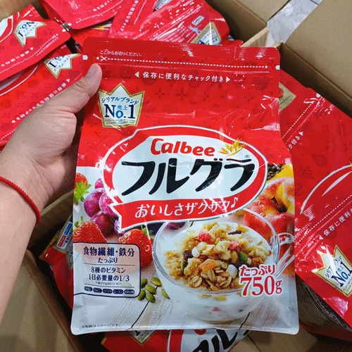 Ngũ Cốc Calbee đỏ 750g nội địa Nhật Bản, túi zip tiện dụng, ngon bổ dưỡng