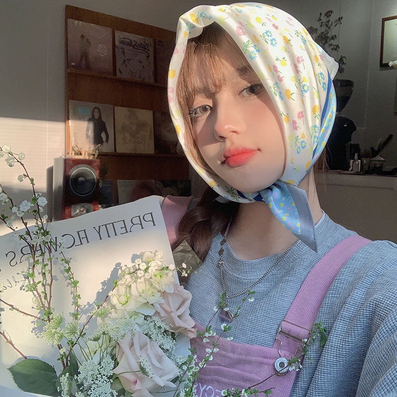 Khăn Choàng Cổ Chống Nắng In Họa Tiết Hoa Phong Cách Hàn Quốc Dễ Thương Thời Trang Mùa Hè