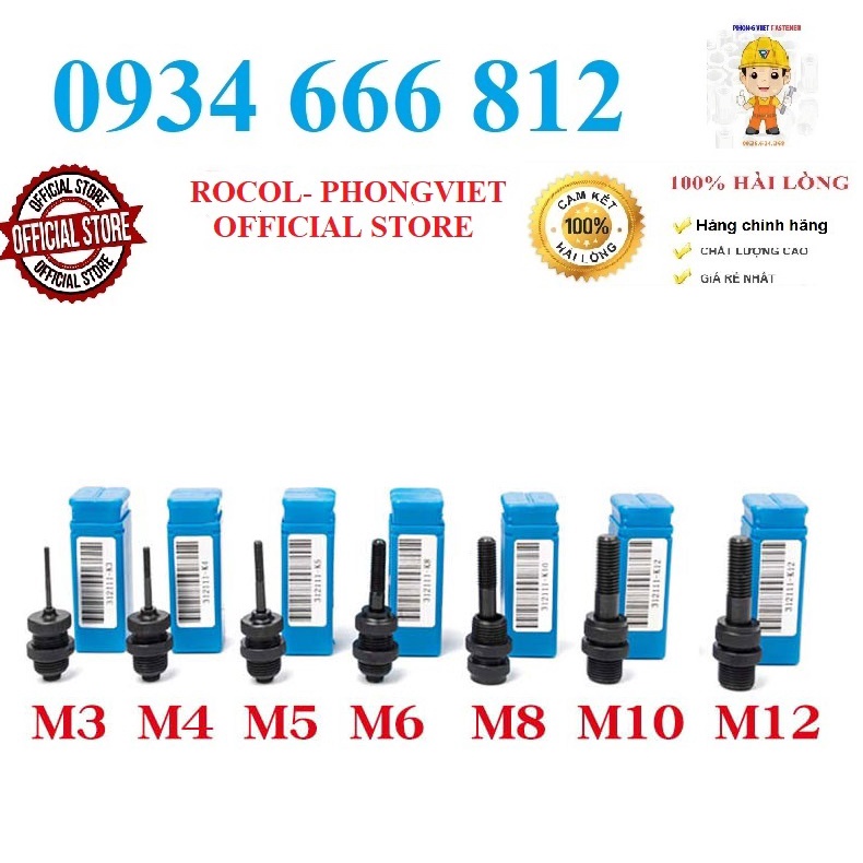 1 bộ đầu rút ốc của máy rút ốc bằng khí của ROCOL 0310 0312