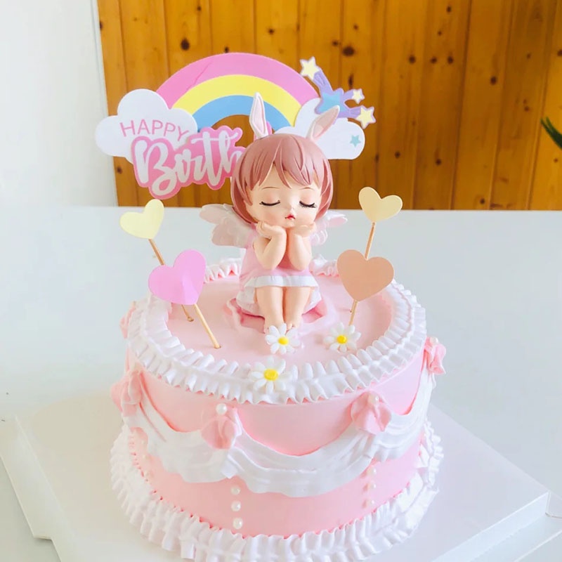 Trang trí bé gái thiên thần có cánh nhỏ - váy hồng