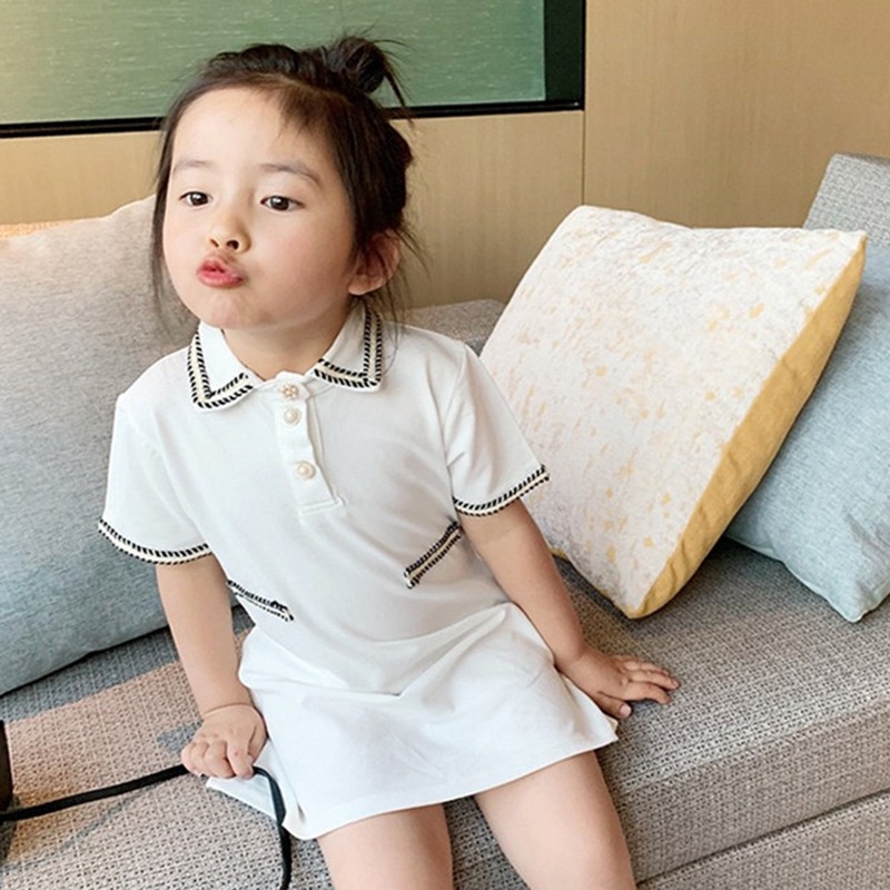 Đầm tay ngắn cổ bẻ phong cách Hàn Quốc thời trang mùa hè thích hợp cho bé 1-6 tuổi