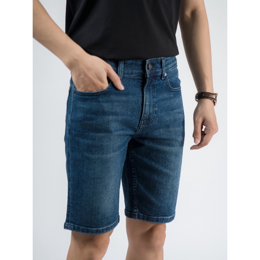 Quần short jean nam hàng hiệu OWEN SJ220263 sóc đùi ngố bò màu xanh dáng slim fit ôm vừa vải denim cao cấp mềm mát