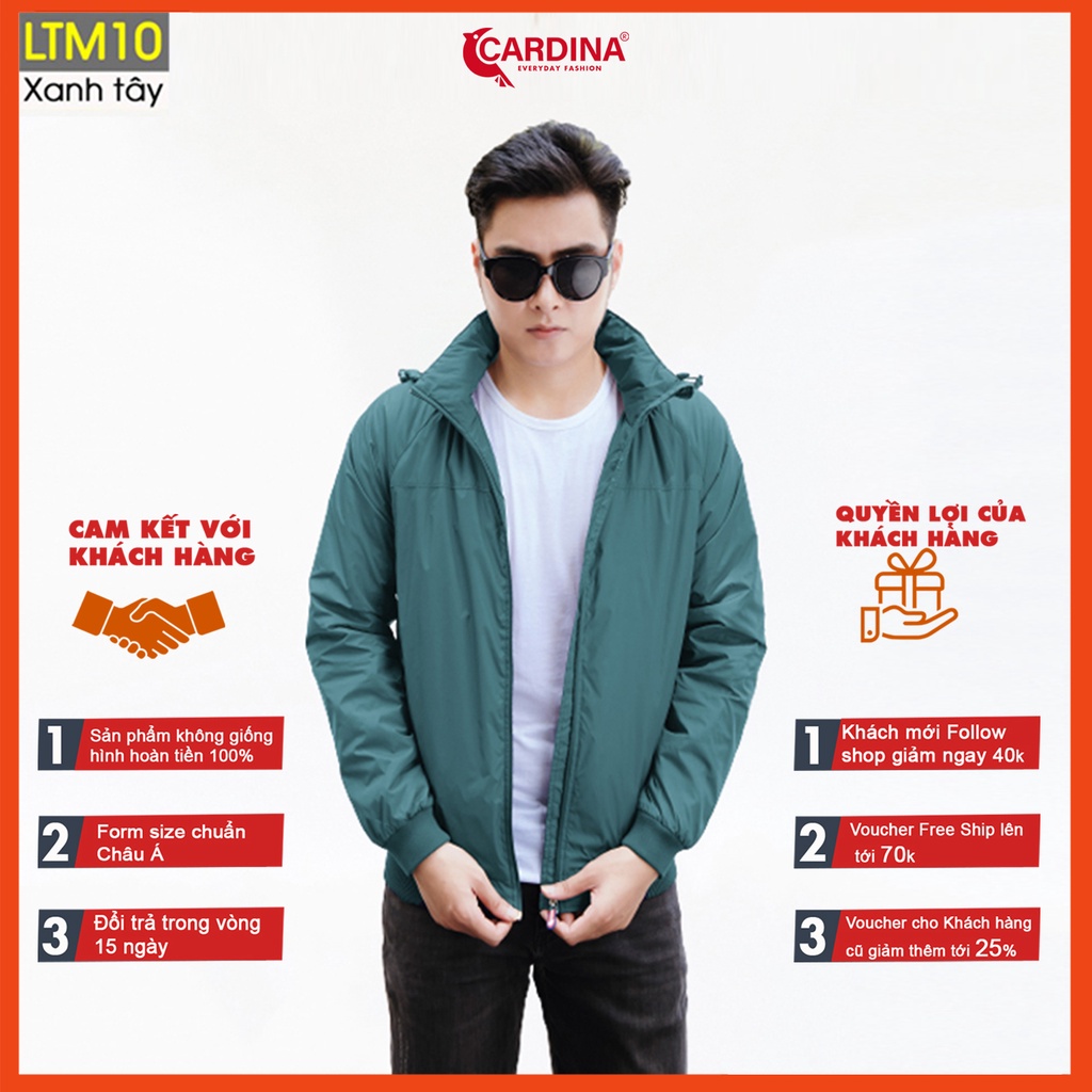 Áo khoác lông cừu nam CARDINA chất gió trơn 2 lớp cao cấp siêu nhẹ siêu ấm LTM.