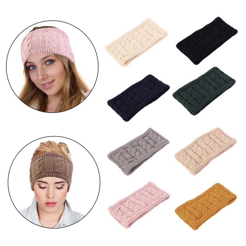 Băng Đô Len Đan Dày Hai Lớp Màu Sắc Trơn Giữ Ấm Tai Cho Nữ