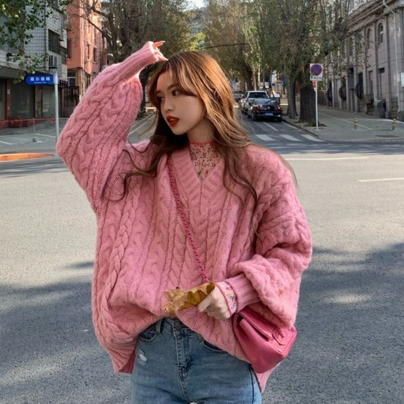 Áo Sweater Dệt Kim Mềm Mại Cổ Chữ V Dáng Rộng Thời Trang Xuân Thu 2023 Cho Nữ