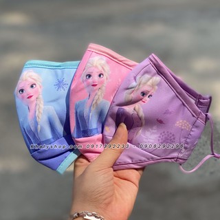 Set 3 khẩu trang vải Disney trẻ em hình công chúa Elsa ( Frozen ) 3 màu cho bé gái 3 - 8 tuổi - 57NDWF9485