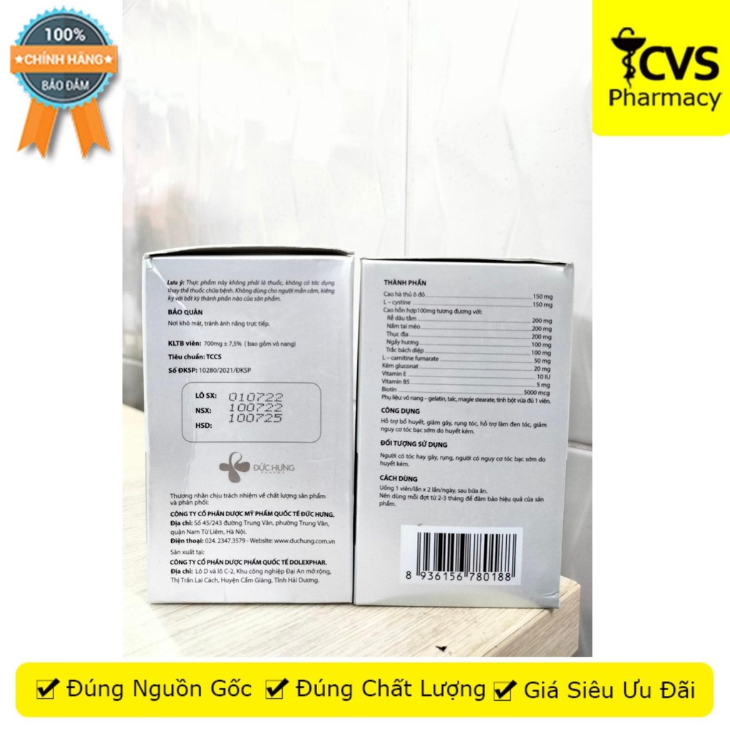 Nutri Hair - Hỗ Trợ Giảm Gãy, Rụng Tóc, Làm Đen Tóc - Hộp 3 Vỉ X 10 Viên - CVS Pharmacy