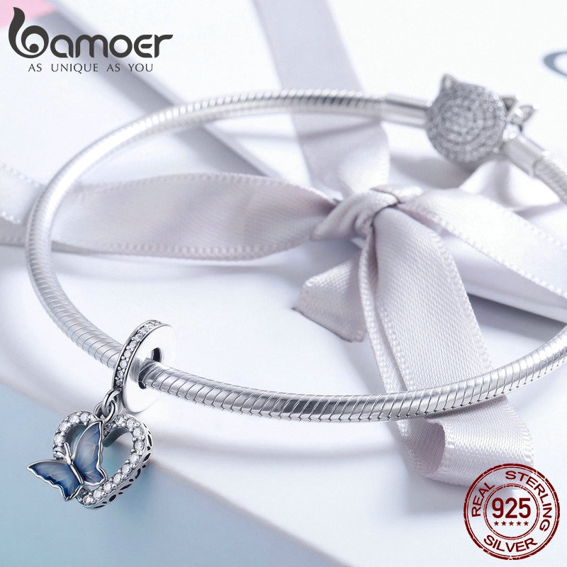 Mặt Trang Sức Bamoer Hình Trái Tim Bằng Bạc 925 Đính Đá Dùng Tự Làm Vòng Tay Nữ