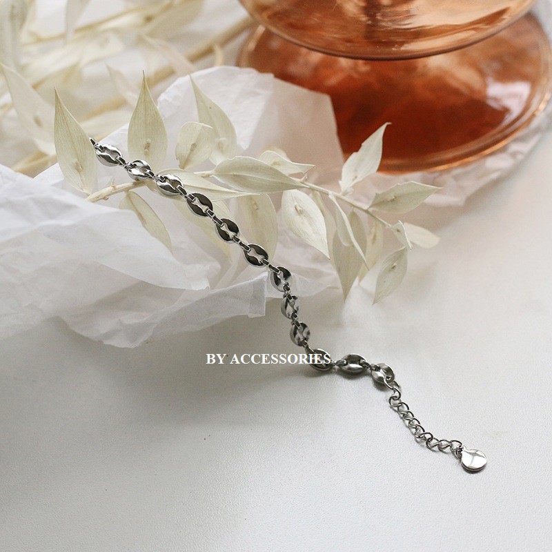 Lắc tay titan mắt xích bầu dục rỗng dạng pig nose không gỉ