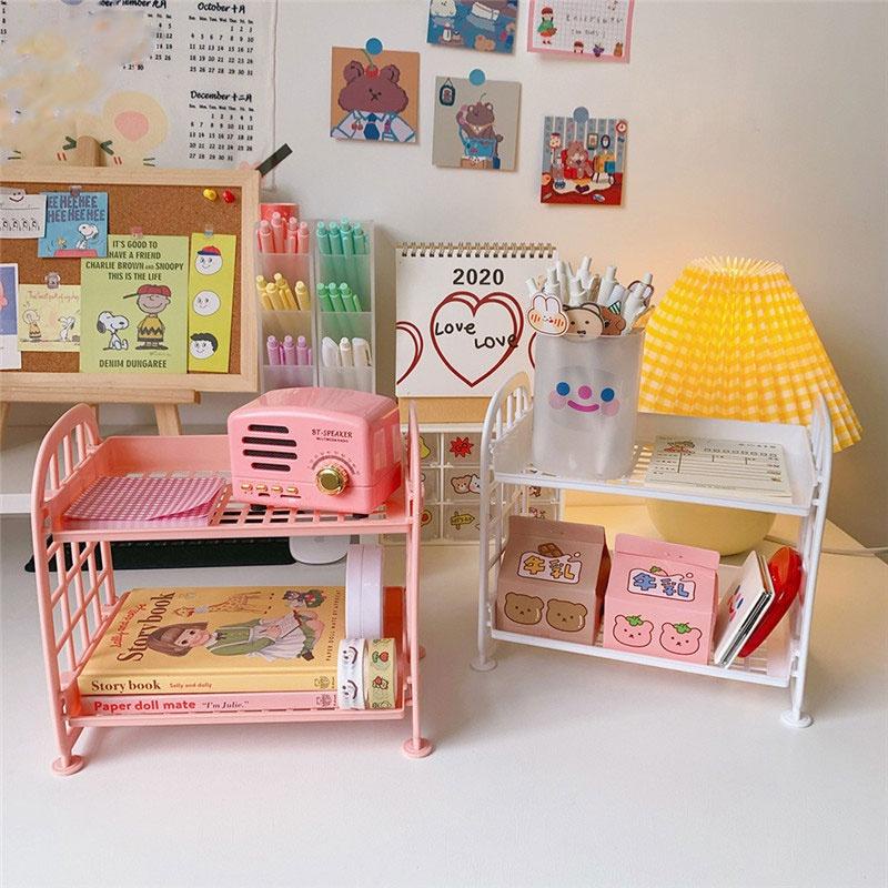 PVN45980 Kệ để đồ mini nhựa 2 tầng chắc chắn, giá để bàn đựng đồ tiện lợi