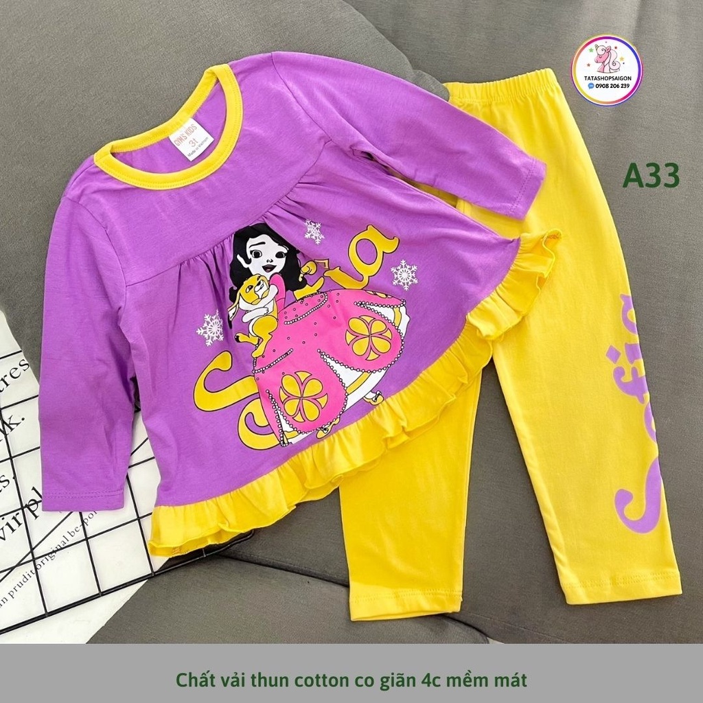 Bộ ngủ bé gái đồ bộ cho bé gái thun cotton size đại 20 đến 40kg A33