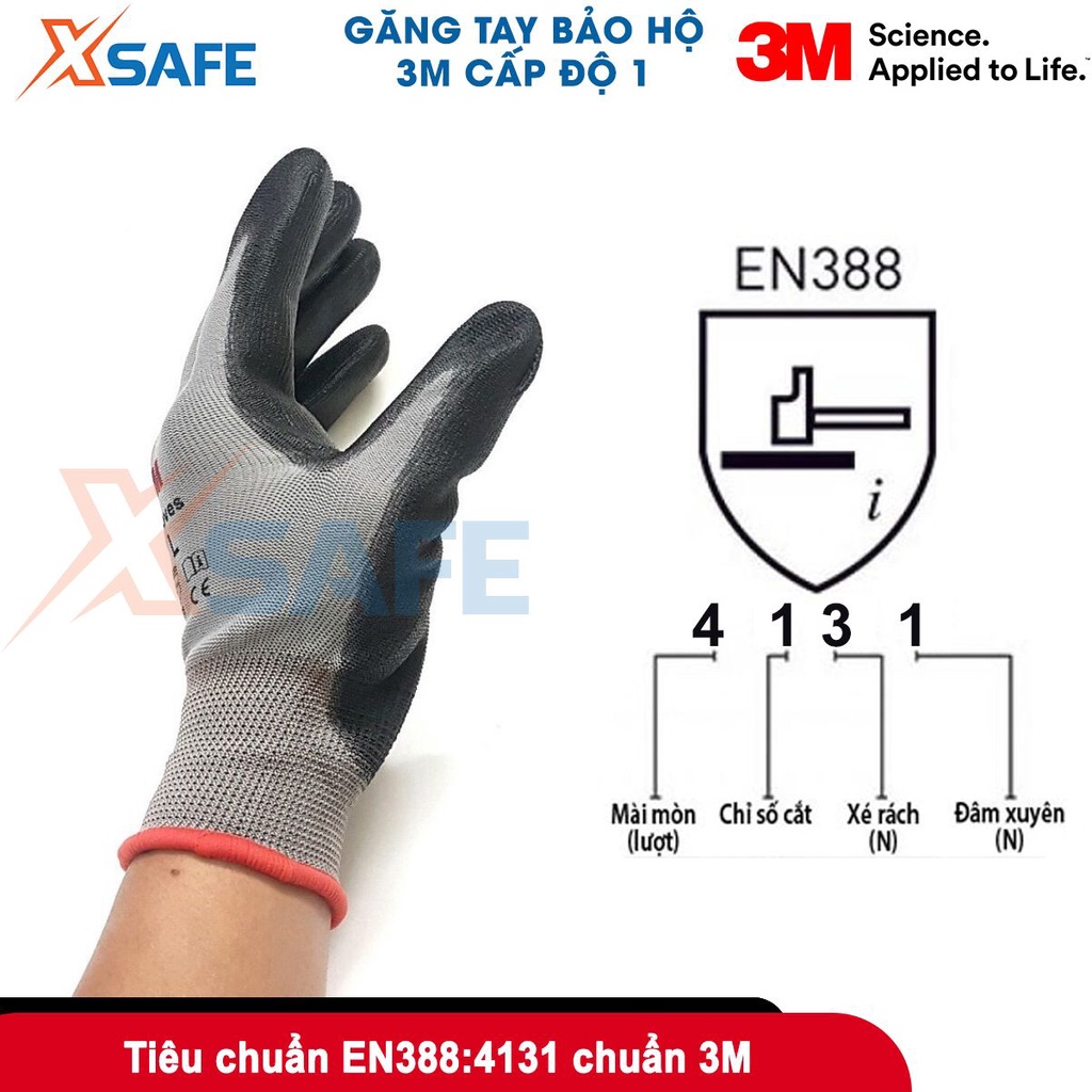 Găng tay lao động 3M cấp độ 1 tiêu chuẩn EN388:4131 bảo hộ an toàn khi làm việc, thao tác chuẩn xác - chính hãng 3M