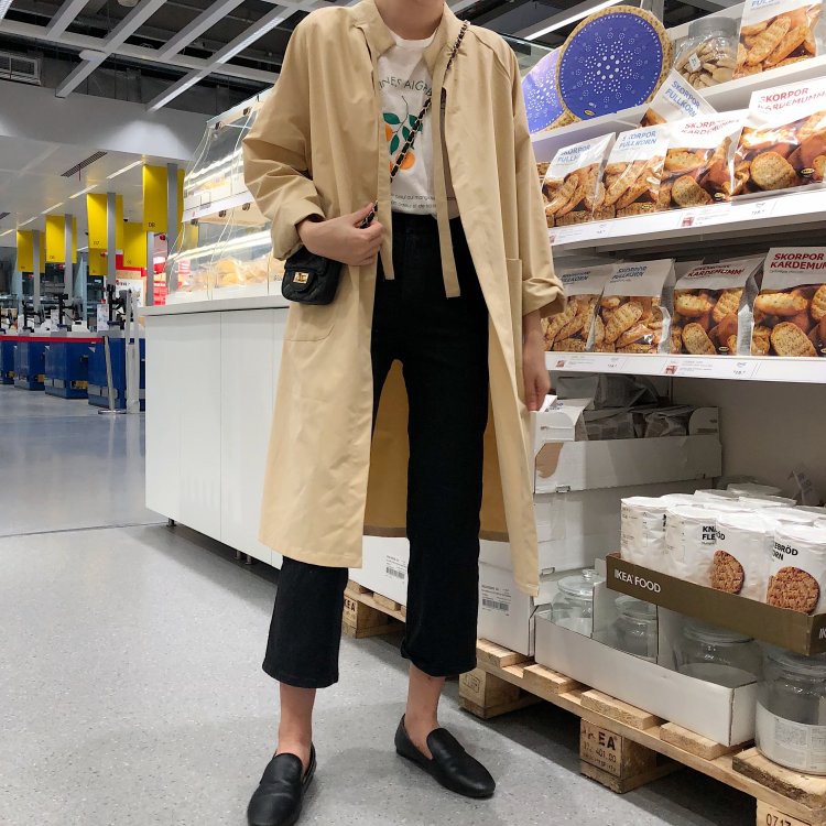 [CÓ SẴN] Áo khoác nữ dáng dài mỏng phong cách Hàn Quốc phối dây ở cổ, áo gió ulzzang | BigBuy360 - bigbuy360.vn