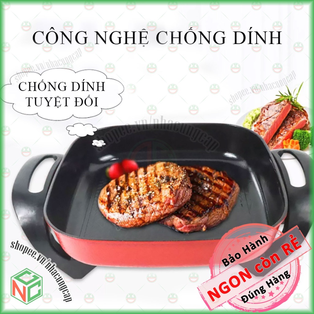 [KhoNCC] Nồi Lẩu Điện Đa Năng - Hình Vuông Cỡ Lớn 5 Lít, Chiên Xào Hầm Luộc Rán - Chống Dính Lau Chùi Dễ Dàng - NLVQ-540