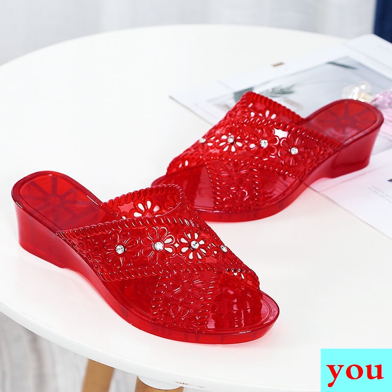 Dép Nhựa Dẻo Đế Xuồng Dày Đính Đá Thời Trang Mùa Hè Cho Nữ