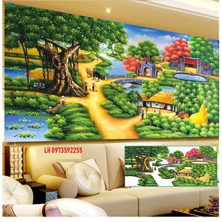 Tranh đính đá phong cảnh làng quê tuyệt đẹp