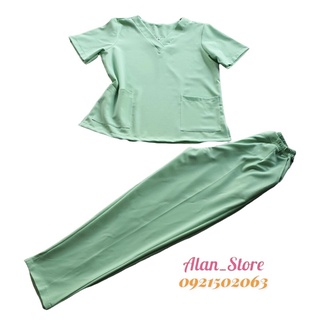 Đồng phục nhân viên y tế/ spa/ thẩm mỹ viện màu xanh co giãn