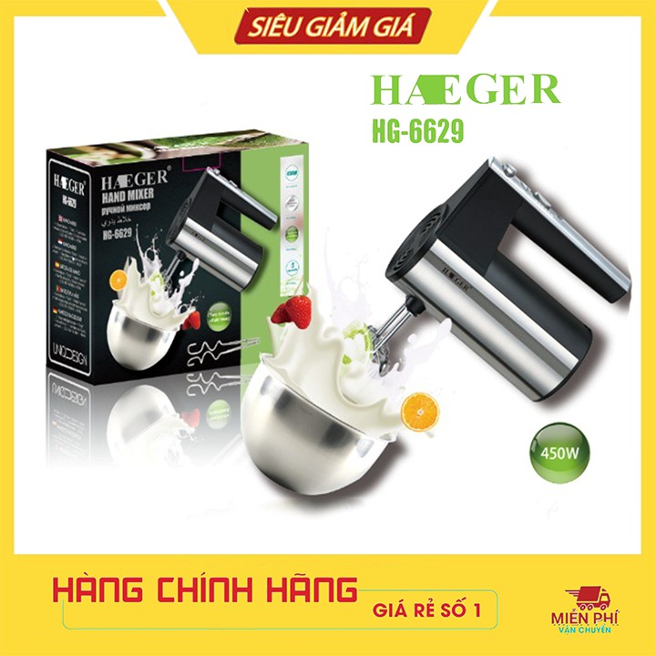 Máy Đánh Trứng Cầm Tay, Đánh Kem, Nhào Bột HAEGER HG-6629 450W [BH 12 Tháng]