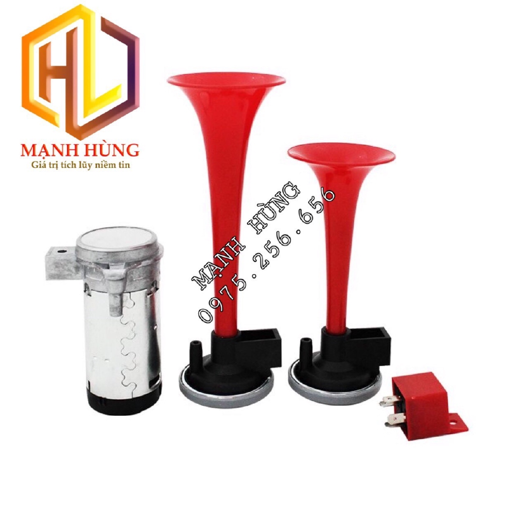 Còi Sinh Hơi 2 Loa Ngắn 24V (Cái) còi hơi, kèn hơi cho mọi loại xe. từ xe máy,xe đạp điện, ô tô