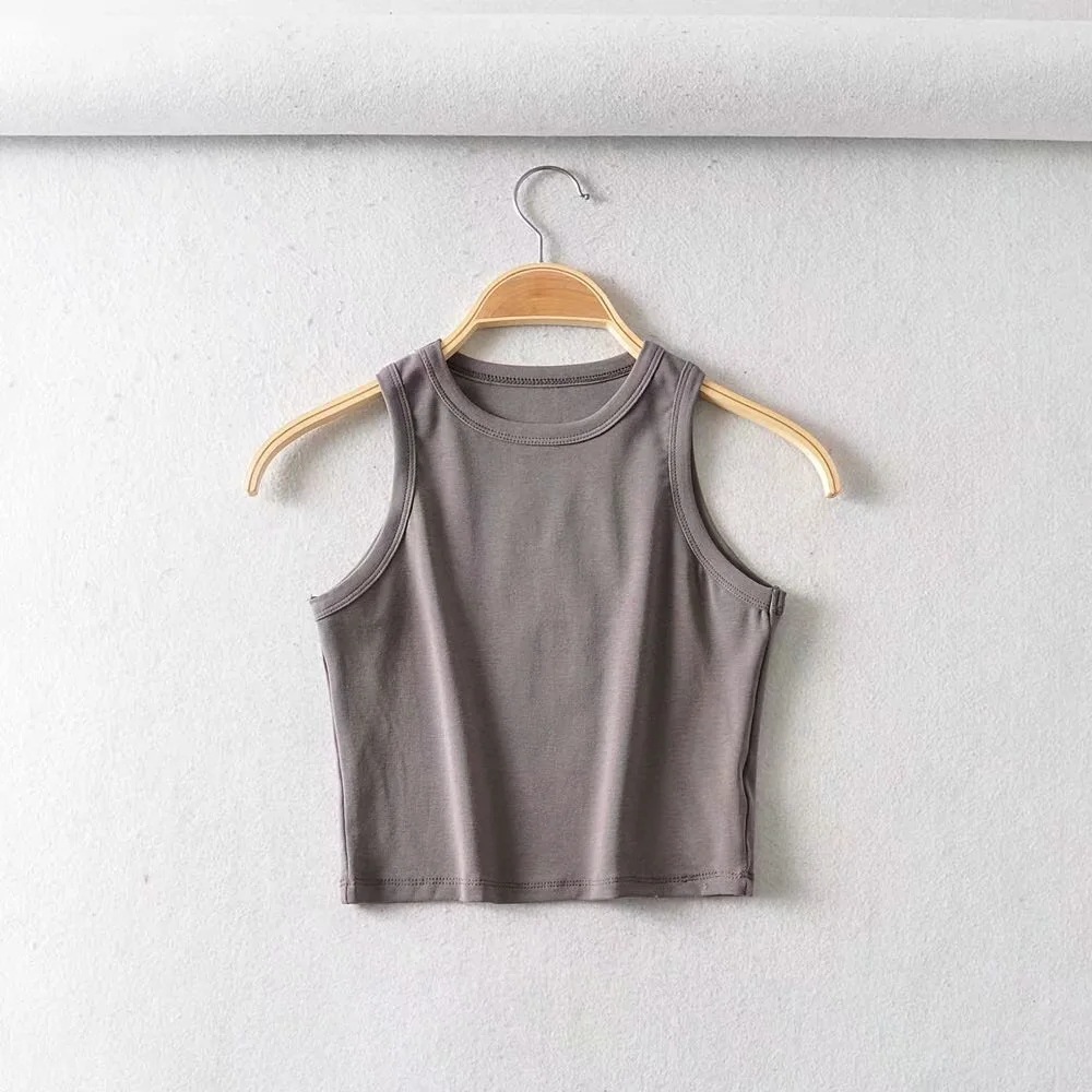 Áo Tank Top Sát Nách Cổ Tròn Màu Trơn Thời Trang Mùa Hè