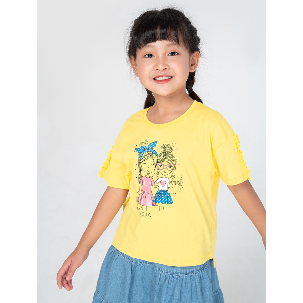 Áo phông bé gái cotton USA vạt cao cấp CANIFA - 1TS21S019-SY182