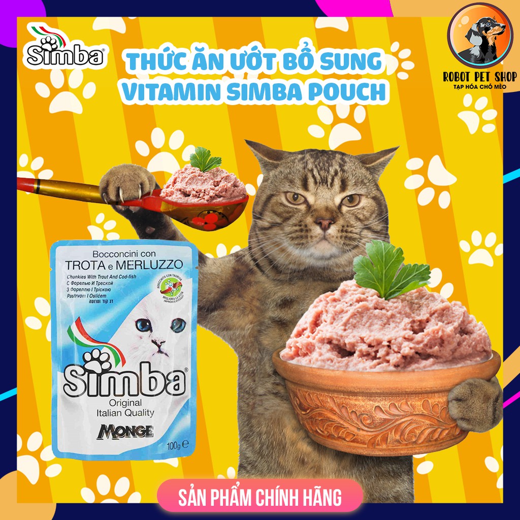 [Mã PET50K giảm Giảm 10% - Tối đa 50K đơn từ 250K] Thức ăn ướt cho mèo giá rẻ SIMBA POUCH - ROBOT PETSHOP