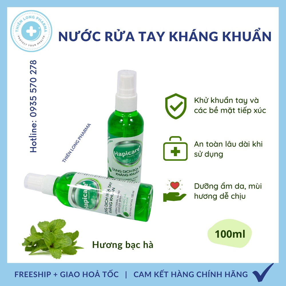 Chai nước rửa tay kháng khuẩn 100ml hương Bạc Hà