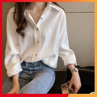 Áo sơ mi tay dài nữ 🍀FRRESHIP🍀 Áo sơ mi công sở tay dài vải bóng Thời Trang Hàn Quốc SM1006