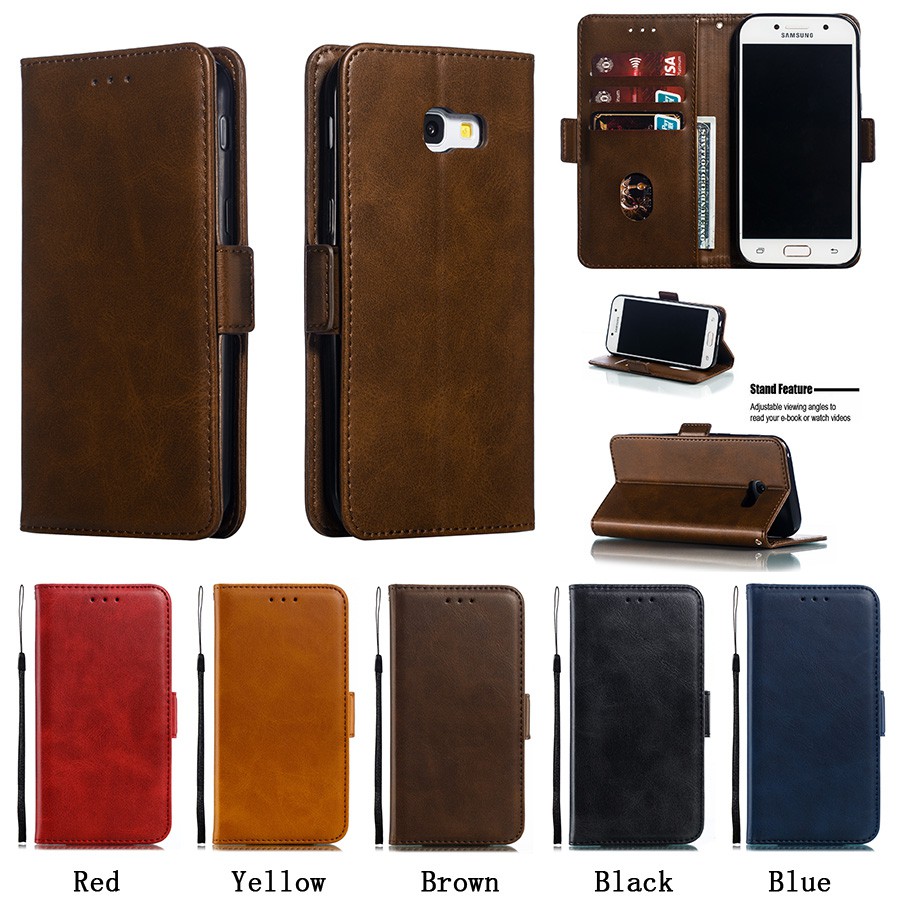 Bao da điện thoại nắp gập màu trơn dành cho Samsung A5 2017