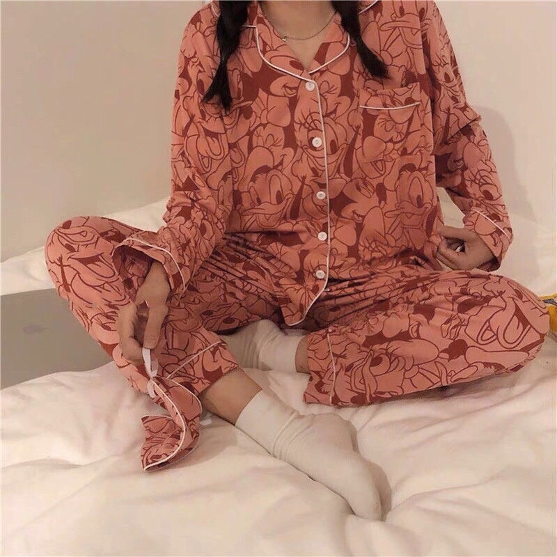 Bộ pyjama nữ áo dài quần dài