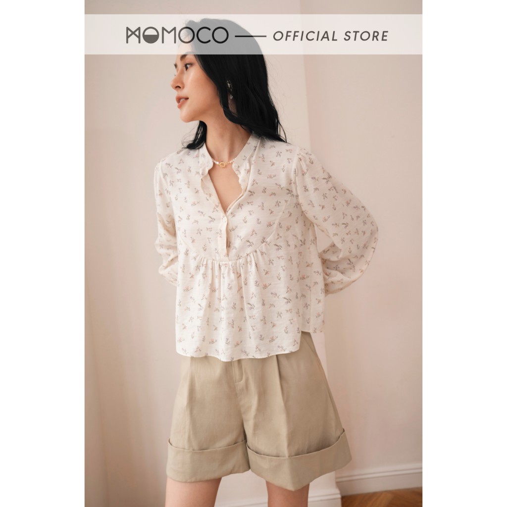 [Mã FAMALLT5 giảm 15% đơn 150k] Áo Blouse Cổ Tròn Tùng Nấm MOMOCO Dáng Croptop Tay Dài M2796