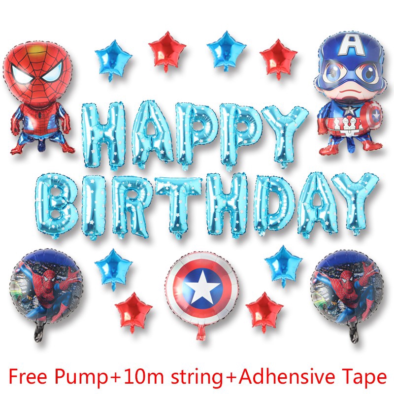 Bộ 29 bong bóng hình siêu anh hùng và chữ Happy Birthday trang trí tiệc