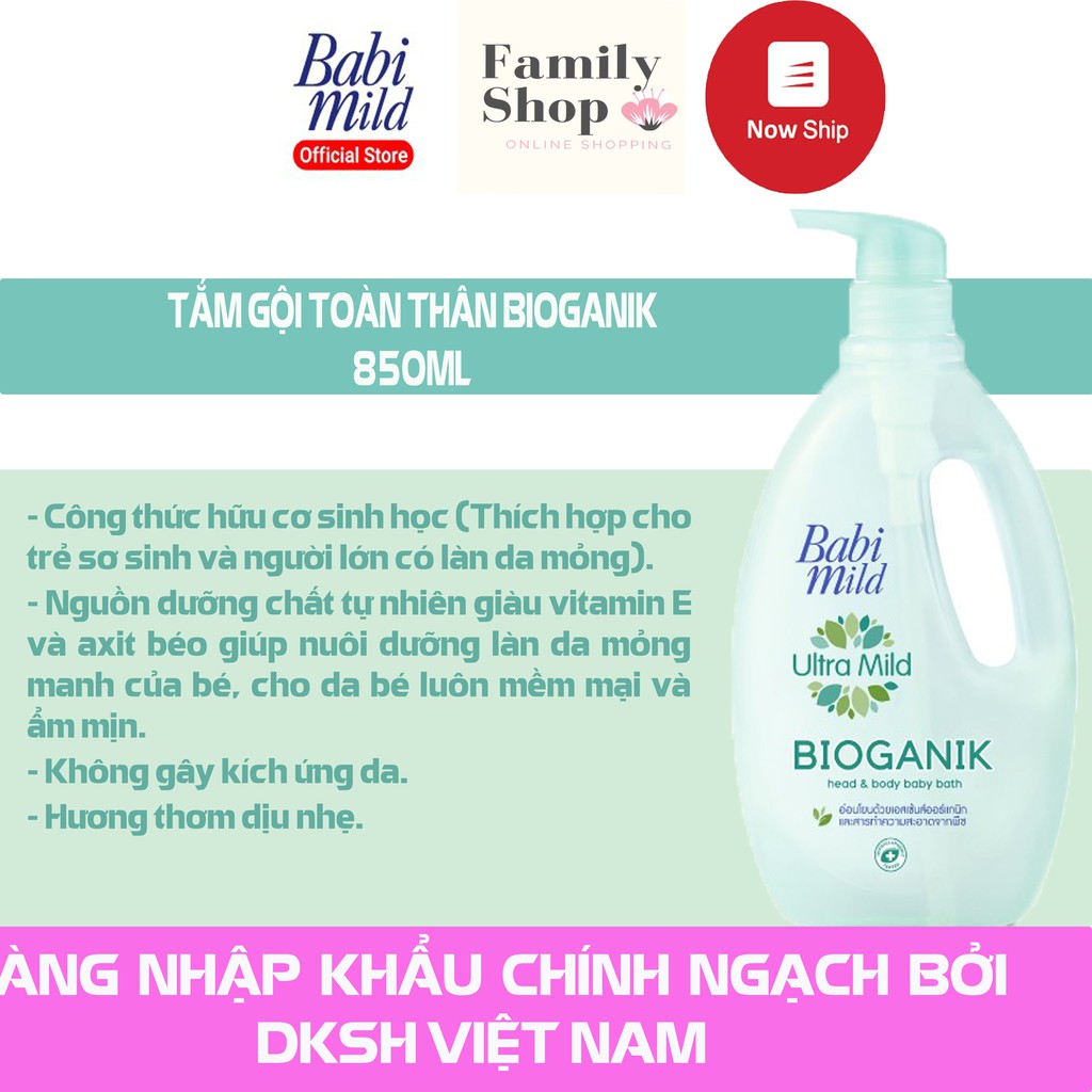 [Hàng Chính Hãng] 1 Sữa Tắm Babi Mild Bioganik 850ml Tặng Kèm Xà Phồng Hoa Lài