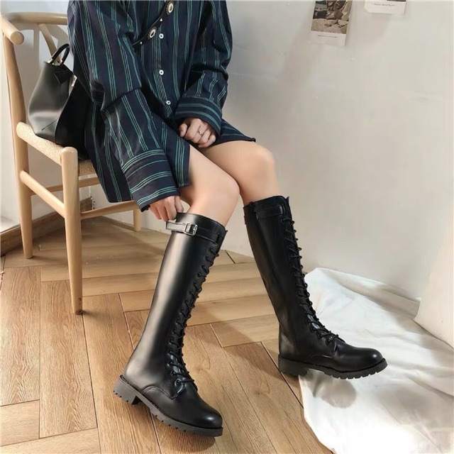 Boot dài nữ đan dây cá tính cao 4cm