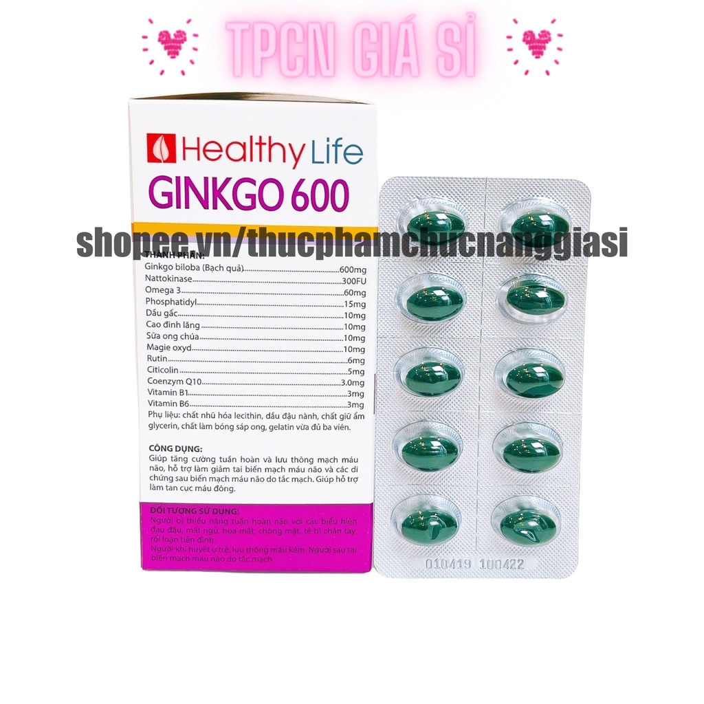 Hoạt huyết dưỡng não Ginkgo 600 ginkgo biloba, omega 3, hỗ trợ bổ não, tuần hoàn máu não - Hộp 100 viên