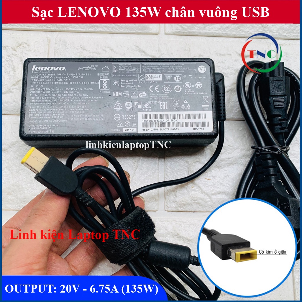 Sạc Laptop Lenovo 135W 20V - 6.75A chân USB vuông dùng cho Legion Y520 Gaming Ideapad L340 ThinkPad W540
